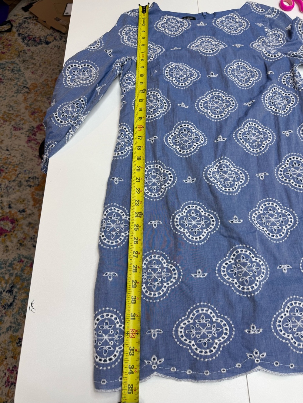 Talbots Blue Eyelet Embroidered Shift Dress size 10P - Picture 6 of 12
